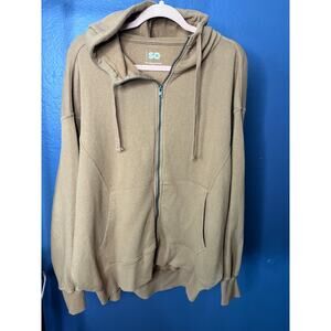 SO Lounge Life Dolman Sleeve Zip Up Hoodie Light Brown Oversize Sweatshirt Small